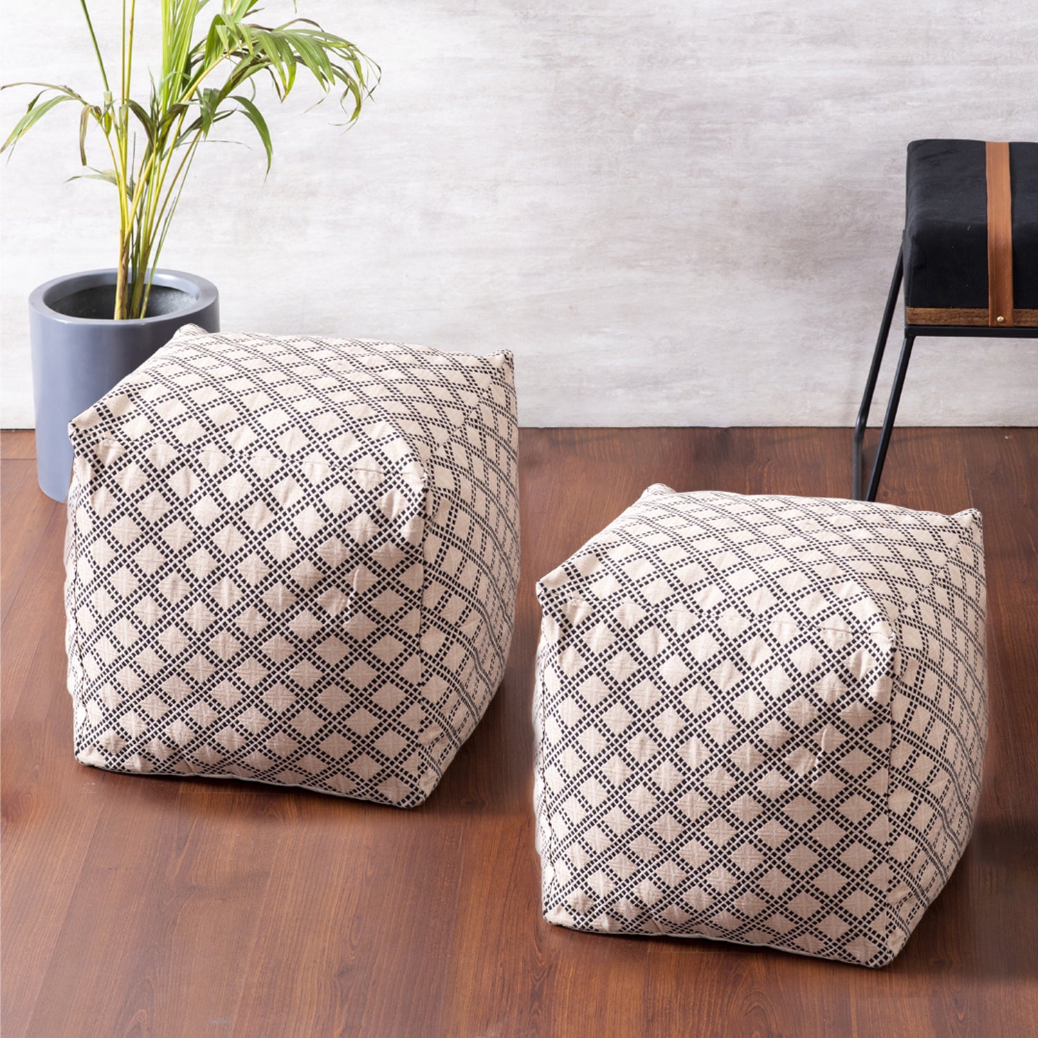 Buy White Criss Cross Pouf Set of 2 with Filler Online in India